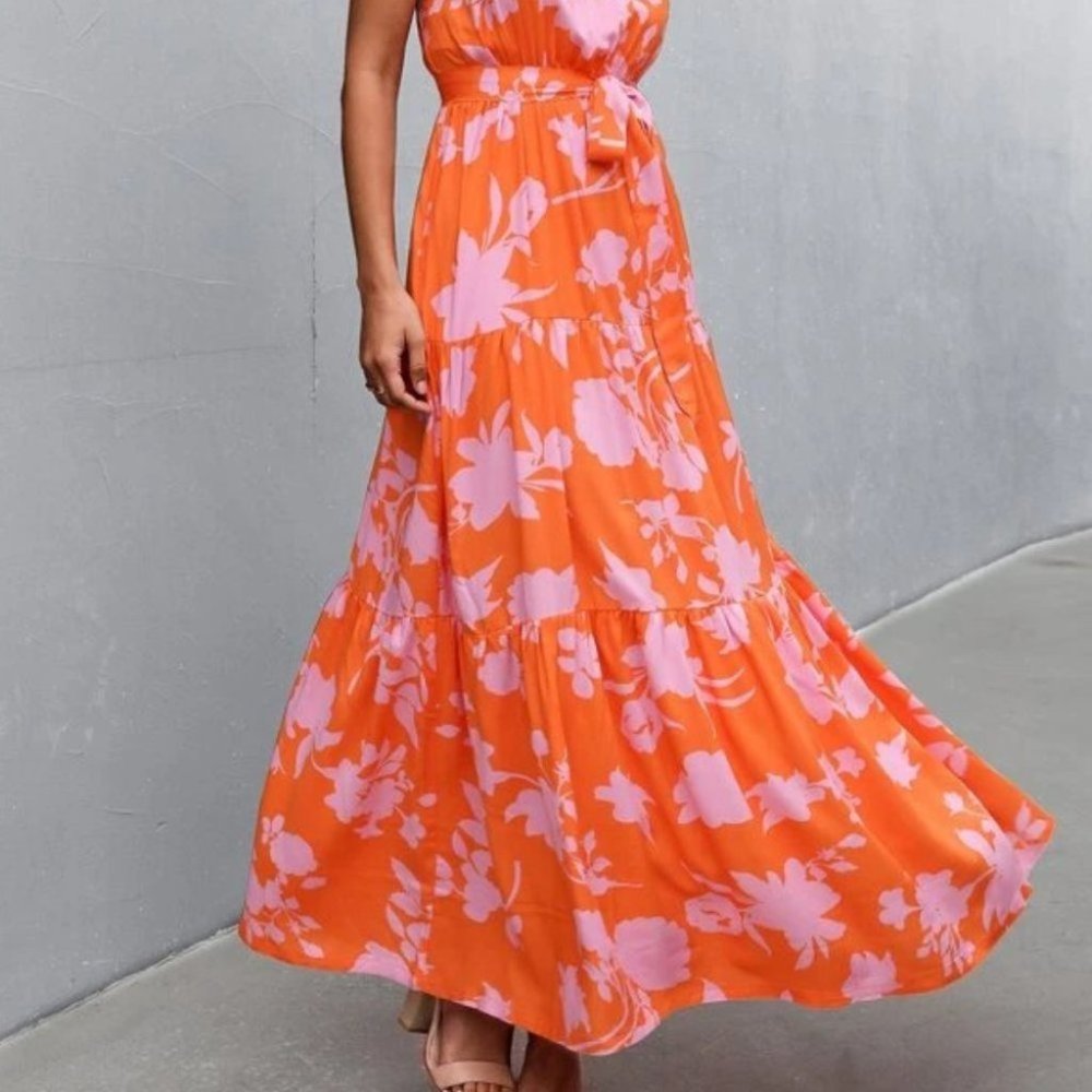 boho floral print belted halter maxi dress - Picture 9 of 13